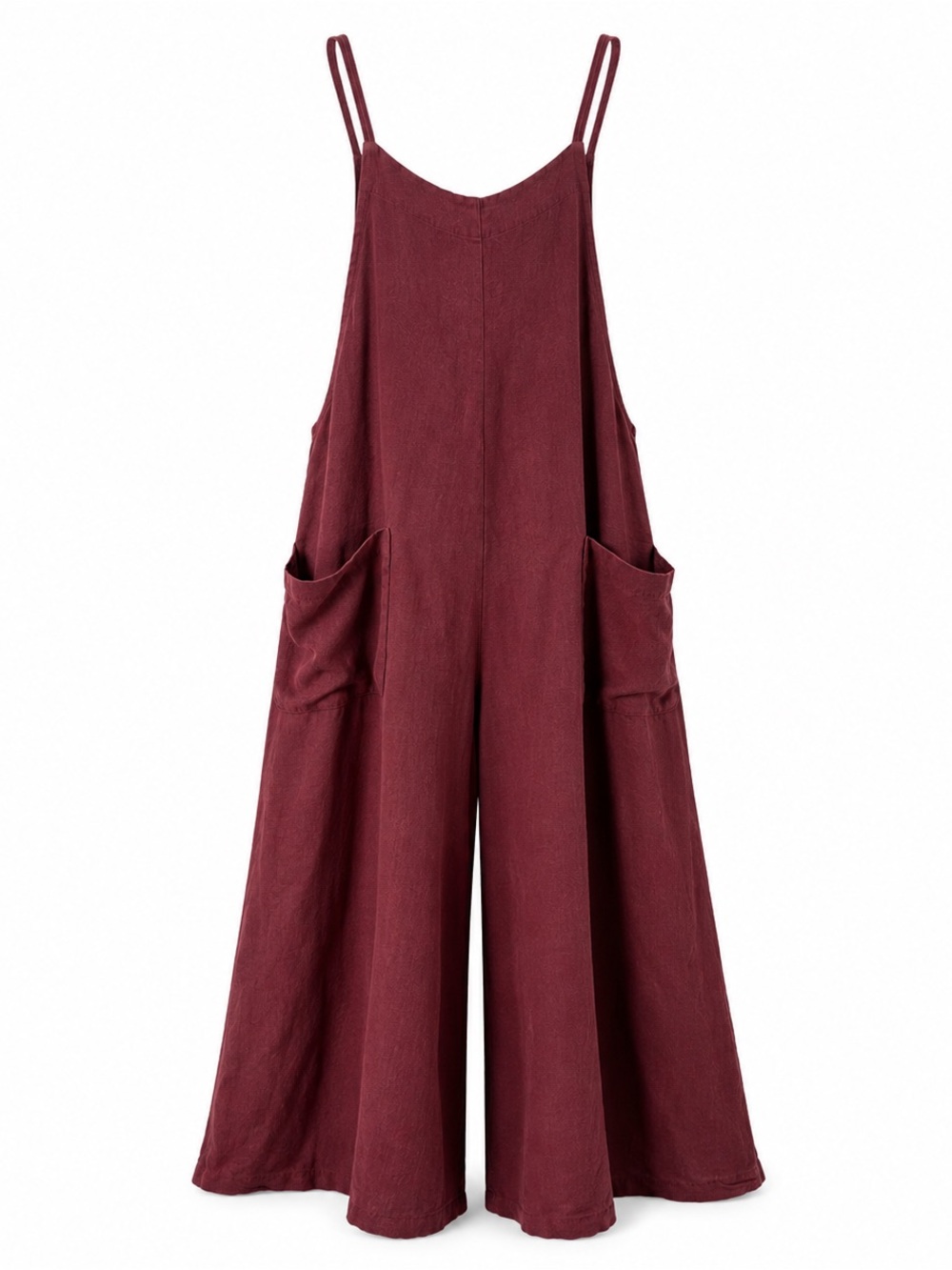 Easel Burgundy Linen Blend Wide Leg Jumpsuit Small Boho Lagenlook